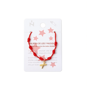 Pulsera de Cuerda Roja con 7 Nudos y Cruz Dorada, Joyería de Moda Unisex, Regalo - Product Image 1