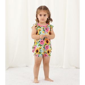 Combinaison personnalisée pour bébé fille, imprimé floral, volants, sans manches, coton, fibre de bambou, 3-24 mois - Product Image 5