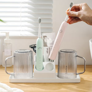 Morden 4-teiliges Badezimmer-Set Elektrischer Zahnbürsten halter 2 transparente Tassen Kunststoffs chale für Badezimmer in Becher-Aufbewahrung regal qualität - Product Image 3