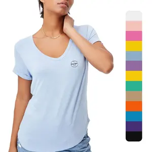manufacturers in china ladies shirts t shirts custom made v-neck 95 rayon 5 spandex blank tagless women v neck t shirts