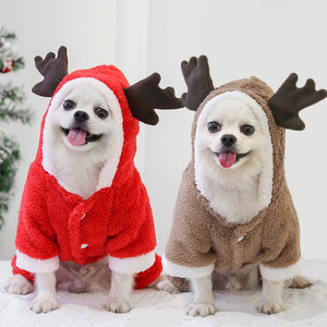 Christmas Pet <b>Clothes</b> Thick Fleece Warm Dog <b>Cat</b> Hoodie Reindeer Costume Autumn Winter Apparel <b>For</b> Small Dogs - Product Image 1
