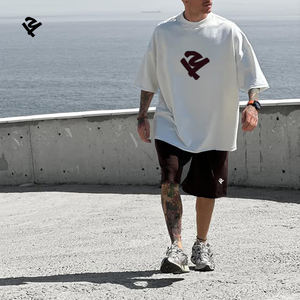 Camiseta Oversize para Hombre, Blanca, con Hombros Caídos, Estilo Holgado, Logotipo Bordado, Casual, Ajuste Holgado, Streetwear, Manga Corta, para Verano - Product Image 1