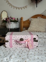 Ensemble de valises de voyage en tissu de coton rayé, boîte-cadeau brodée pour enfants, boîte de rangement personnalisée pour jouets, bibelots et bijoux pour bébé, anniversaire