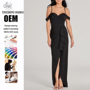Custom Summer Women Fashion Crepe <strong>Off</strong> <strong>Shoulder</strong> Sweetheart Neck Ruffle Detail High Slit Bodycon Maxi Elegant <strong>Formal</strong> Evening <strong>Dress</strong> - Product Image 1