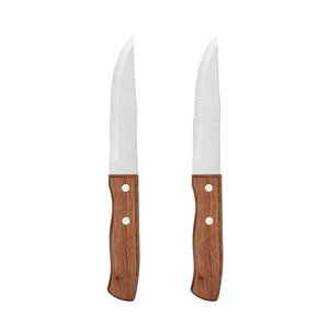 Cuisine classique lame dentelée en métal manche en bois massif couteau à steak 2 pièces couteau à steak en acier inoxydable ensemble couteau de cuisine - Product Image 1