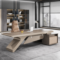 Bureau de direction moderne de luxe avec armoire latérale, table d'ordinateur en bois en forme de L pour PDG et managers