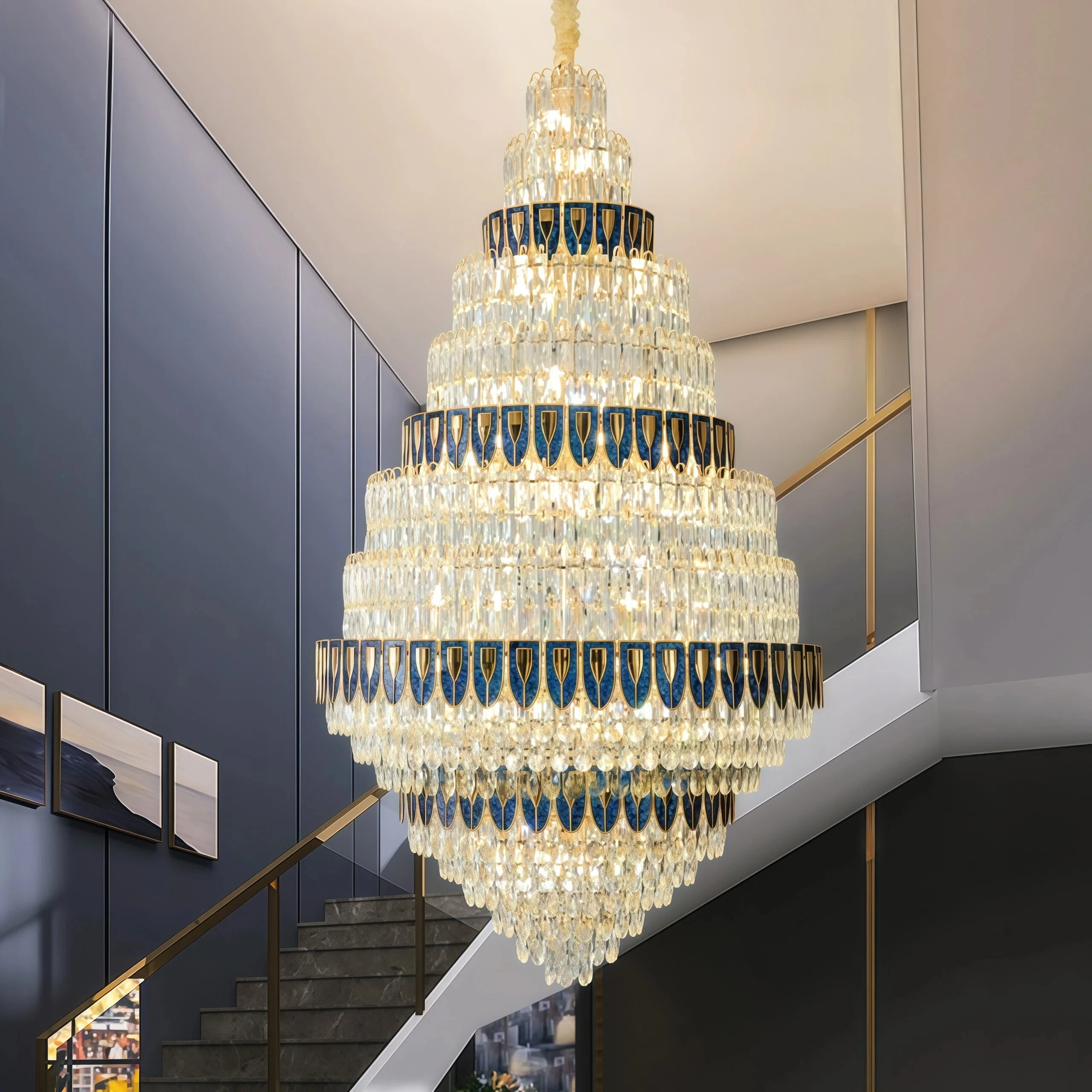 JYLIGHTING Large Luxury Crystal Led Chandelier Lamp Banquet Hall Villa Restaurant Custom Modern Pendant Switch Control