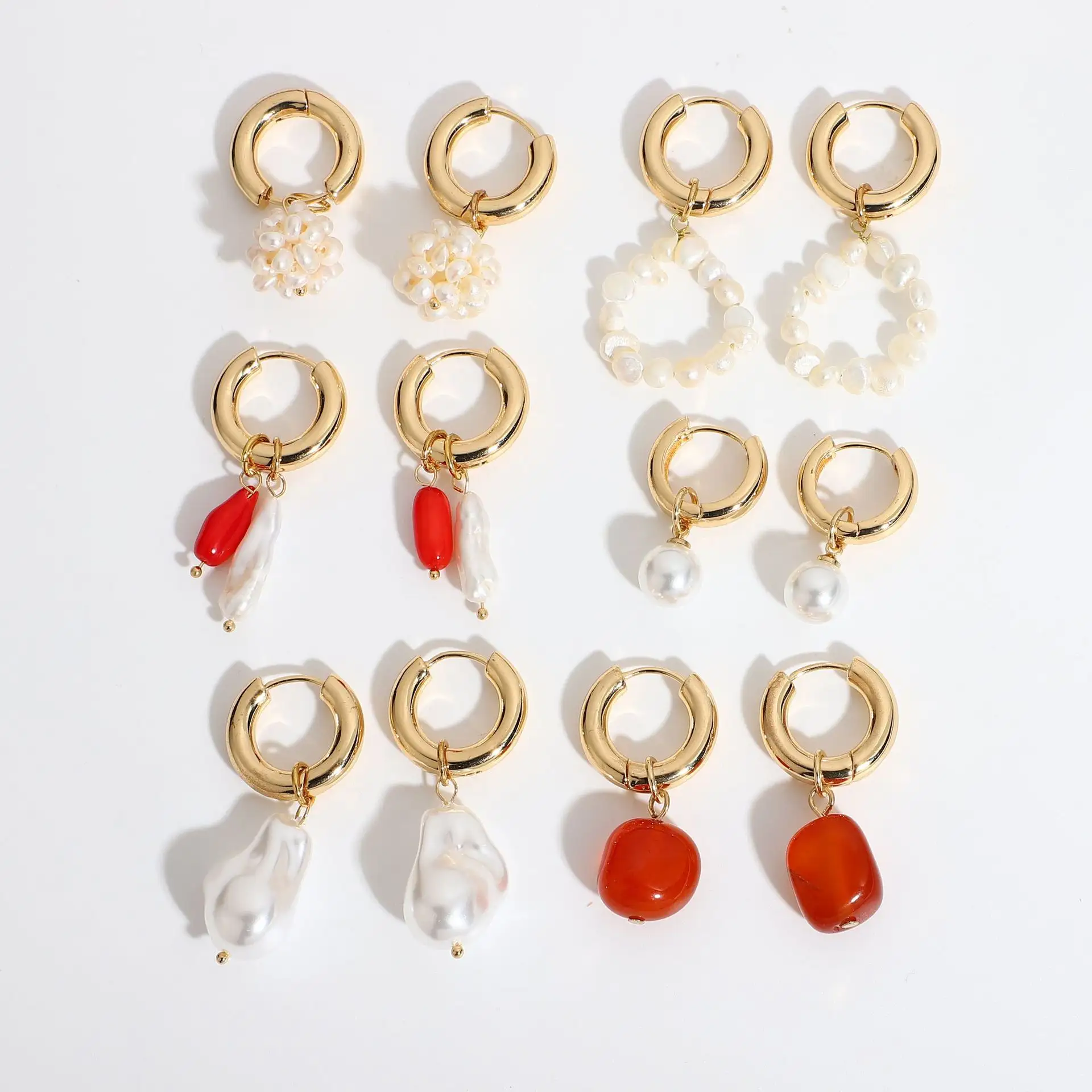 2021 Designs Lapis Jade Opal Freshwater Pearl Round Charm Earrings Women Handmade Semi-precious Stone Beads Earrings