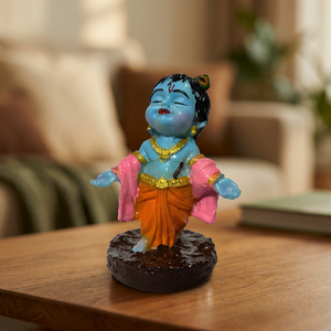Ídolo de Bal Krishna de poliresina multicolor de 4 pulgadas, Laddu Gopal Murti para el hogar, el templo, la oficina, el escritorio, el tablero del coche y decoración espiritual. - Product Image 1