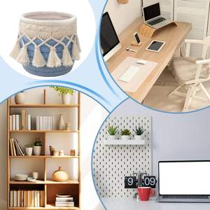 Cesta de Almacenamiento Pequeña de Macramé, Mini Organizador Tejido con Cuerda de Algodón para Papelería, Brochas de Maquillaje, Contenedor Decorativo con Borlas para Oficina - Product Image 4