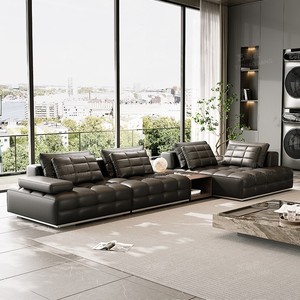 Nuevo Sofá Italiano Minimalista de Cuero de Grano Completo 2026 para Sala de Estar Amplia - Product Image 3
