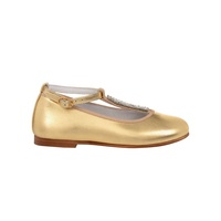 Vente en gros de chaussures de princesse classiques pour enfants, chaussures Mary Jane en cuir véritable doré pour enfants, fille