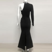Robe sirène élégante noire asymétrique à une épaule avec strass, taille naturelle, pour bal de promo, soirée, été, cérémonie