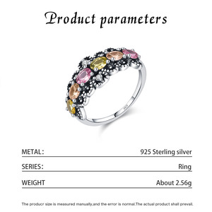 S925 Silver Vintage Cluster <b>Ring</b> With Pink Yellow <b>Crystal</b> Rhinestones Pave Setting Women's Everyday Wear - Product Image 2