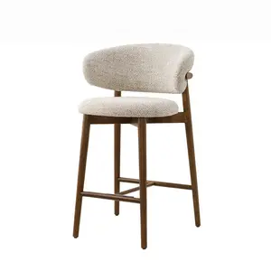 Cadeira de tecido de madeira maciça de luxo leve com pernas altas para casa, bar, hotel, restaurante, conjunto de jantar