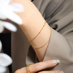 Pulsera Venta caliente 18K chapado en oro de doble capa fina serpiente cadena pulsera mujer joyería