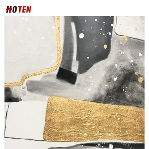 Pintura Moderna y Sencilla de Paisaje Abstracto, Óleo a Mano sobre Lienzo, Decoración con Hojas Doradas en Blanco y Negro, Tamaño Personalizado - Product Image 5