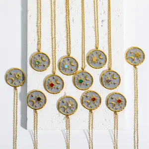 Sinnvolle Geschenk Edelstein Halskette Stern Mond Zirkon Gold Halskette Edelstahl Geburts stein Halskette für Frauen
