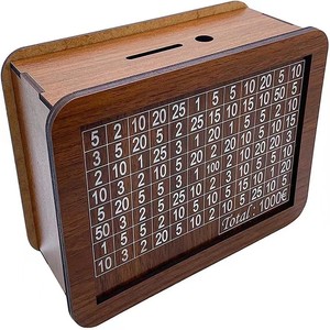 Boîte à monnaie en bois avec design à grille pour le rangement des économies, boîte à monnaie de bureau - Product Image 1
