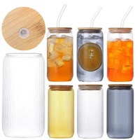 Tasse en verre borosilicate à motifs verticaux, style nordique haut de gamme, pour thé au lait et café, avec paille, grande capacité