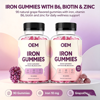 Gummies de fer OEM avec vitamine B6, biotine et zinc, 10 mg de fer, 90 gummies, saveur raisin naturel, complément alimentaire