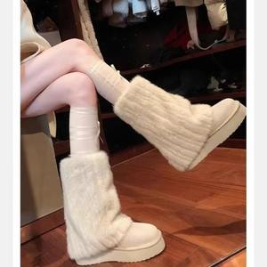 Wholesale Ladies Winter Snow <b>Boots</b> Custom Logo Ankle Flat Shoes Featuring Furry Platform Moon <b>Knitted</b> Fuzzy Upper Casual Style - Product Image 5