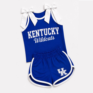 Ensemble de sport 2 pièces personnalisé pour petite fille, thème <span class=keywords><strong>cheerleading</strong></span>, imprimé équipe de football, haut à manches courtes et jupe-short, ensemble de yoga - Product Image 4