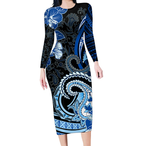 MOQ bajo Cómodo Elegante Patrón polinesio Familia Vestidos a juego Vestido ajustado sexy Traje de festival de manga larga - Product Image 3