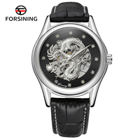 Montre Homme de Luxe Forsining en Promotion avec Cadran Creux Dragon 3D, Bracelet en Cuir Véritable, Mouvement Mécanique Automatique Analogique