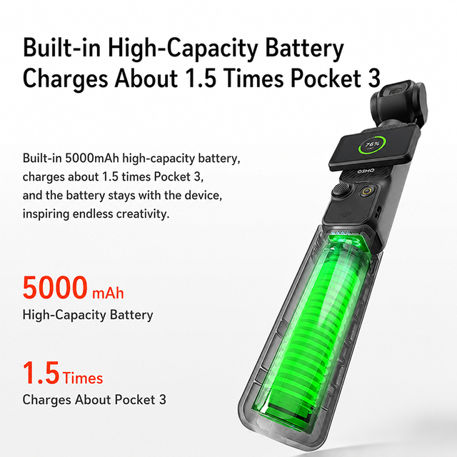 Durable Lightweight ABS Shell Battery Handle for DJI Osmo Pocket 3 4 Camera Outdoor Recording 5000mAh Power Bank Grip Accessory