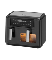 Freidora de Aire de Doble Cesta de 3.5L+6L con Preajustes Táctiles, Pantalla Digital Táctil, Ventana de Visualización de Vidrio, Acero Inoxidable sin BPA, Apta para Lavavajillas, con Certificaciones CE y CB