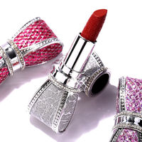 Rouge à lèvres solide imperméable de luxe en gros, cosmétiques pour femmes, rouge à lèvres en forme de nœud papillon en diamant