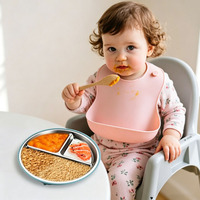 Assiettes Blanches pour Enfants avec Manches en Silicone, Assiettes Bébé Antidérapantes à Compartiments avec Ventouse pour Micro-ondes, Contenant Alimentaire pour Tout-petits