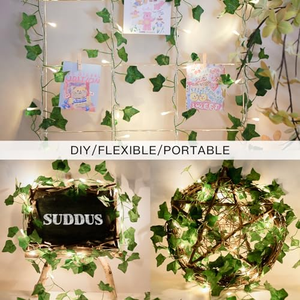 ไฟประดับรูปใบไม้เลื้อยเทียม ไฟ LED ประดับดอกไม้ พวงมาลัยใบไม้แขวนตกแต่งผนังบ้าน งานแต่งงาน ไฟตกแต่งวันหยุด - Product Image 4