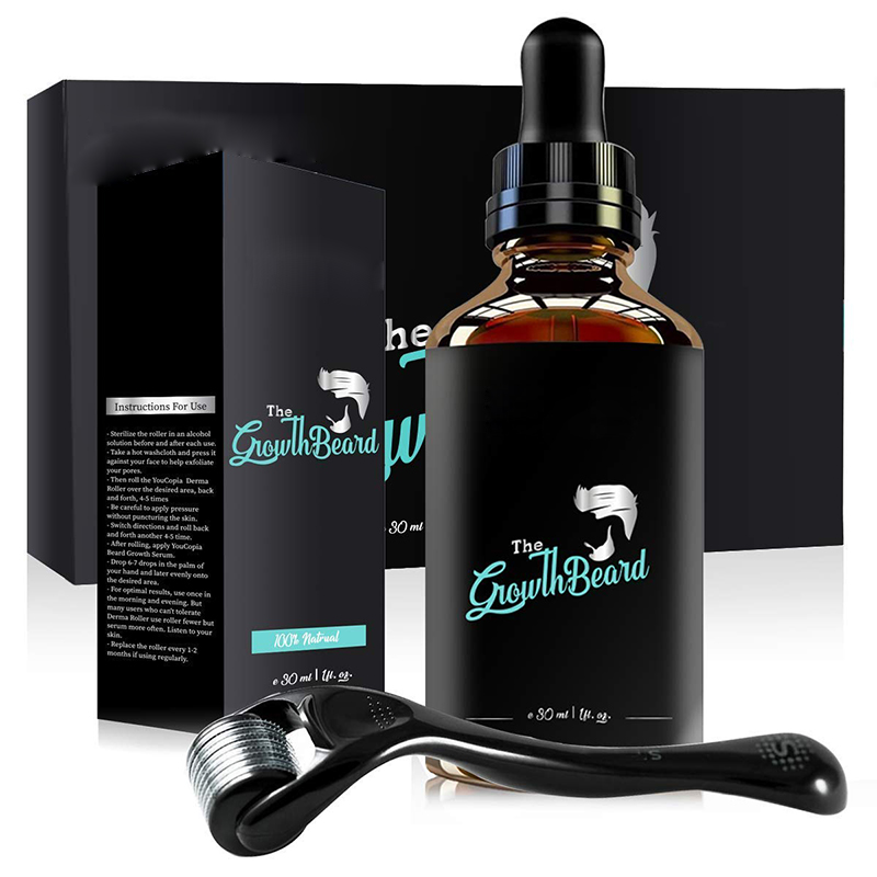 Частная этикетка микроиглы ролик и натуральные волосы роста сыворотки для мужчин, стимулирует рост бороды подарочный набор, стимулирует рост волос