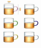 Vente en gros en vrac imprimé sur mesure 6 pcs 90 ml mini tasse à thé en verre borosilicate coloré réutilisable avec poignée pour cadeaux d'affaires