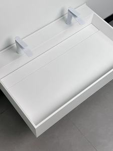 Évier intégré en pierre artificielle acrylique de grand <span class=keywords><strong>lavabo</strong></span> carré fixé au mur avec l'usine de drain rabattable directe - Product Image 5