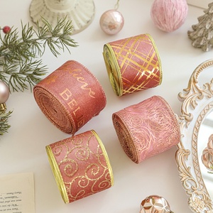 Pita Satin Poliester Berlapis Emas untuk Dekorasi Hadiah Natal - Product Image 2