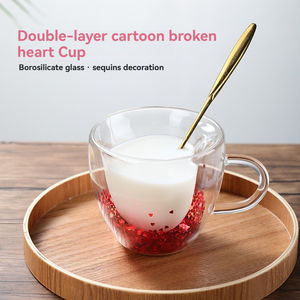 Vaso de vidrio brillante con forma de corazón, doble resistencia al calor, creativo, para agua, leche, desayuno, oficina, venta al por mayor - Product Image 2