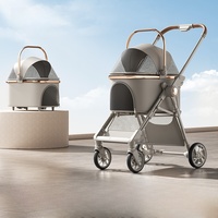 Carrito de Lujo Ligero y Ajustable para Mascotas con 4 Ruedas, Plegable, Ultraligero, Desmontable y Portátil para Viajes