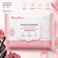 25 lingettes nettoyantes démaquillantes douces pour peaux sensibles