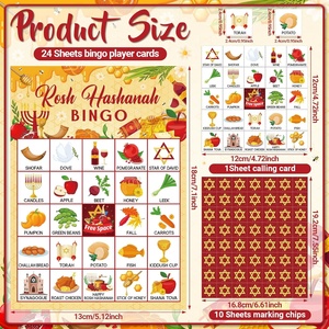 Cartes de bingo Rosh Hashanah pour 24 joueurs Jeu de fête du Nouvel An juif Activité de classe familiale Ensemble de bingo <span class=keywords><strong>Shana</strong></span> Tova avec marqueurs - Product Image 2