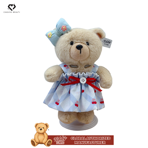 Teddy ISLAND Giocattolo di Peluche Carino con Autorizzazione Globale, Gonna Floreale Bianca, Accessori con Fiocco e Cordino Blu - Product Image 5