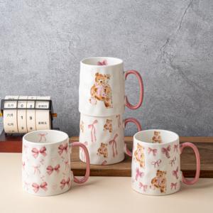 Saint Valentin ours arc tasses <span class=keywords><strong>en</strong></span> céramique tasses à café <span class=keywords><strong>en</strong></span> porcelaine rose cadeau romantique verres pour couples - Product Image 2