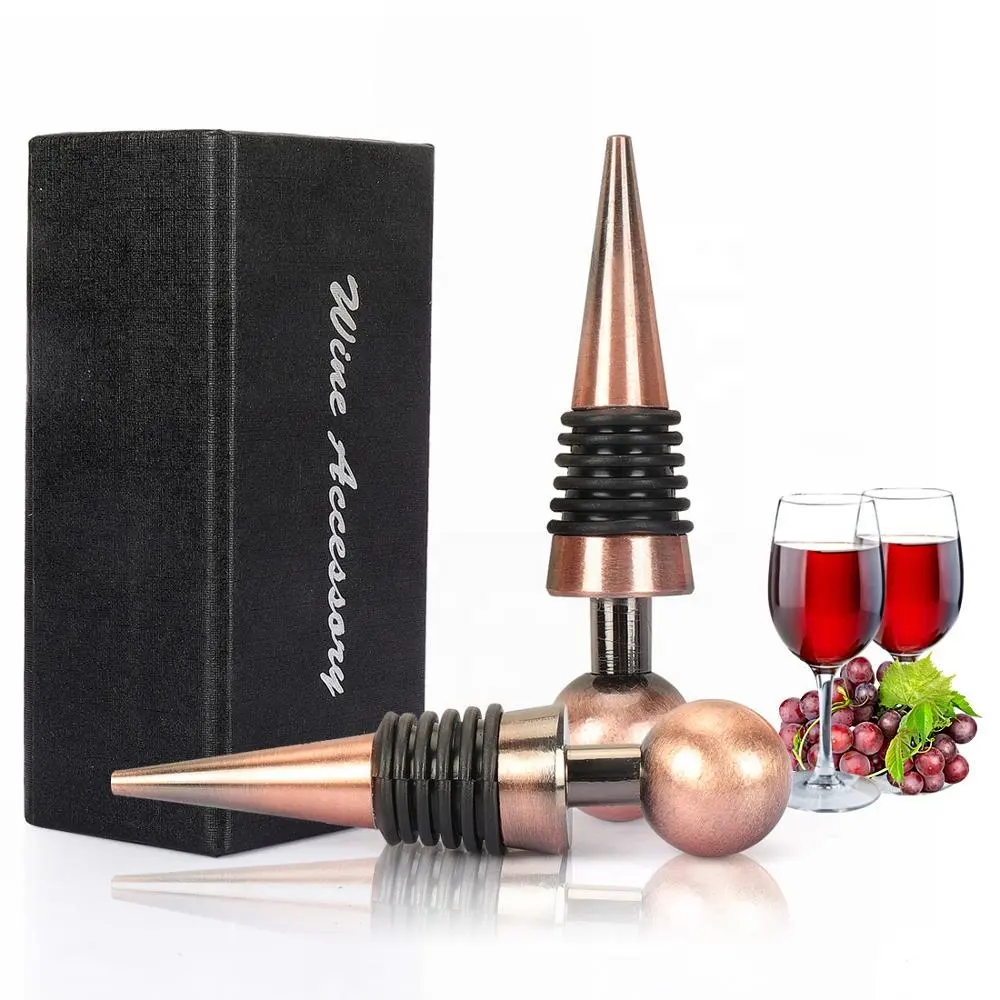 Wholesale Custom 2 pieces metal wine stoppers silicone rubber wine bottle stopper cork wine stopper