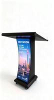 Atril Móvil LED con Pantalla Curva, Atril Inteligente con Pantalla LED, Podio Digital Interactivo Portátil para Discursos