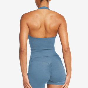 Top Deportivo de Yoga con Cuello Halter y Pantalones Cortos para Mujer, Personalizado con Logotipo, para Gimnasio, Entrenamiento, <span class=keywords><strong>Fitness</strong></span>, Secado Rápido - Product Image 6