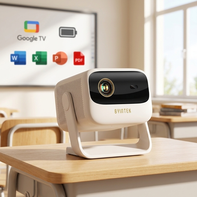BYINTEK U90 Max Dual OS 4K Projector Google TV Android Office Word Excel PPT PDF 20800mAh Battery 350 ANSI Portable DLP Cinema