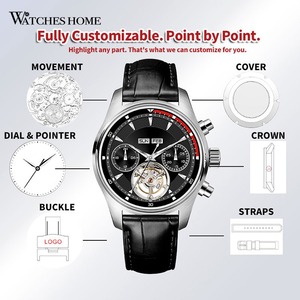 Montre mécanique pour homme en acier inoxydable avec bracelet en cuir, chronographe, cadran à cœur ouvert, saphir, mouvement automatique, fabrication OEM GM0056 - Product Image 1