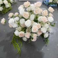 J-FR104 Vente en gros de chemins de table en fleurs artificielles roses et blanches pour la décoration de mariage, chemin de table en fleurs artificielles, chemin de table en fleurs de soie pour mariage